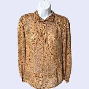 Nicola vintage abstract animal print blouse tan black collared long sleeve 90s
